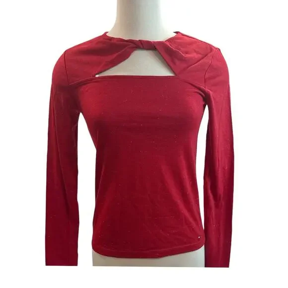 Tommy Hilfiger Red Lurex Twist Neck Top Women’s XS Long Sleeve Cutout NWT - Picture 10 of 10